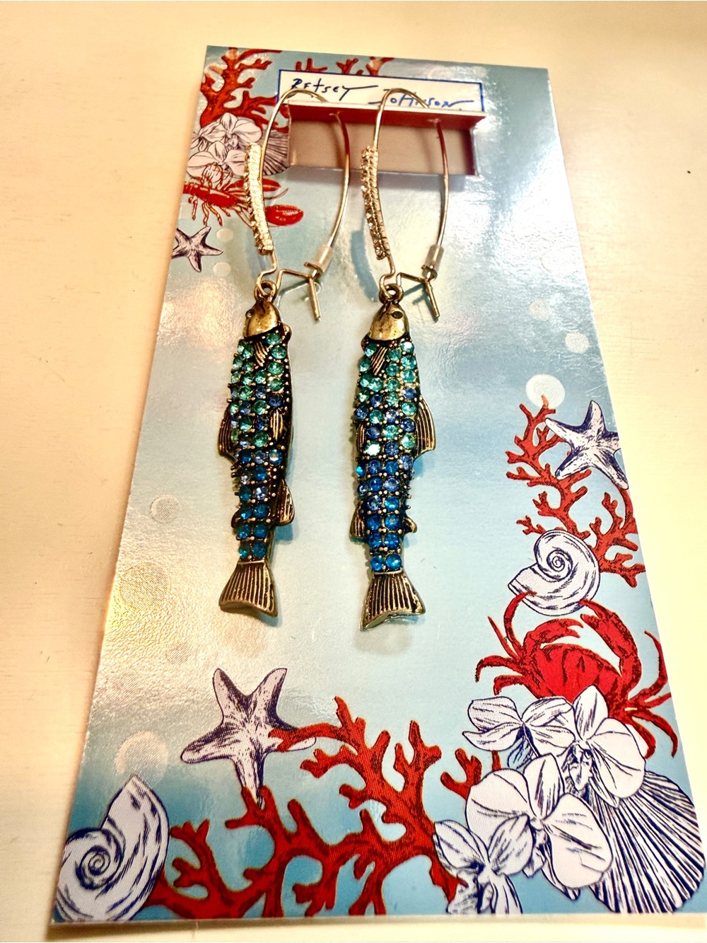 Betsey Johnson Turquoise & Aqua Fish Crystal Dangle Earrings